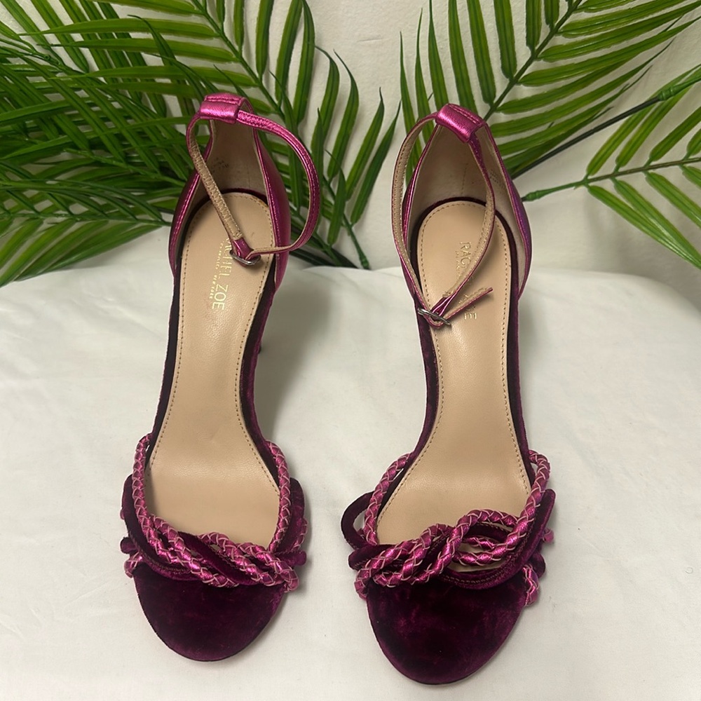 RACHEL ZOE AUBREY HEELED SANDAL IN MAGENTA WITH twisted knotted details.Size:7.5 - Picture 5 of 16